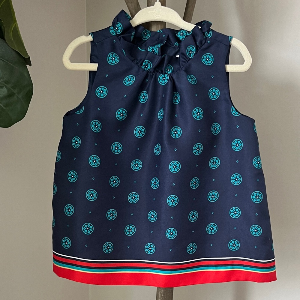 Janie and Jack Navy Blouse with Teal Patterns